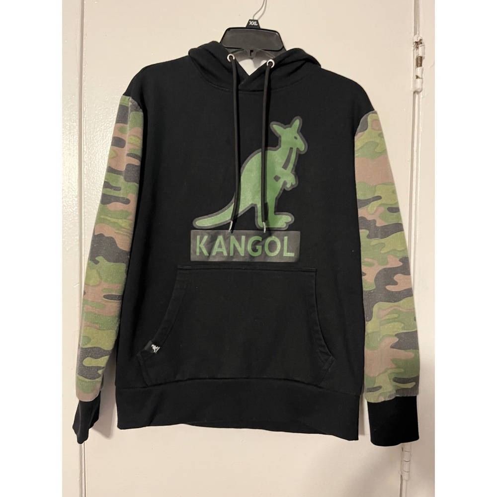 Kangol Mens Black Camo Sleeve Kangaroo Logo Pullover Hoodie K96143 Size Medium